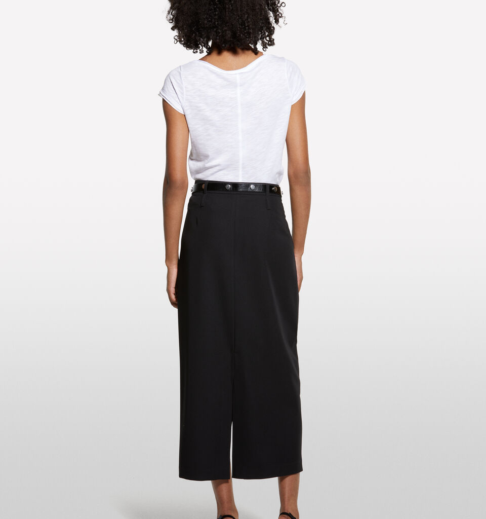 Black midi skirt with slit - women's midi skirts - Black | Sisley image number 2